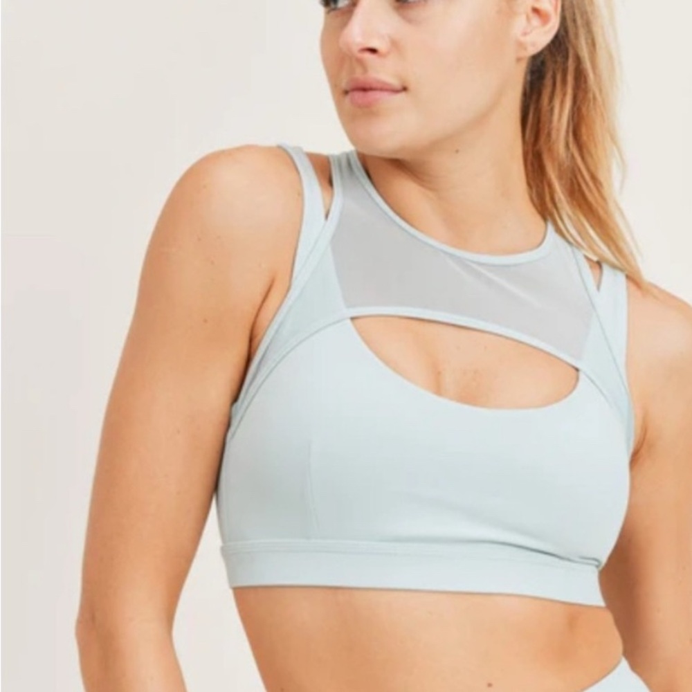 Mono B Sky Blue Mesh Panel Sports Bra